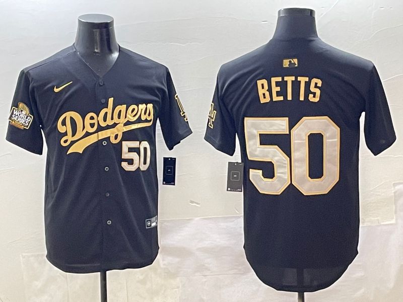 Men Los Angeles Dodgers 50 Betts Black Gold Nike 2025 MLB Jersey style 4265